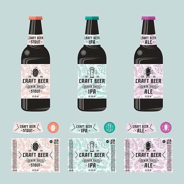 ilustrações, clipart, desenhos animados e ícones de conjunto de modelos rótulo para cerveja artesanal - pale ale