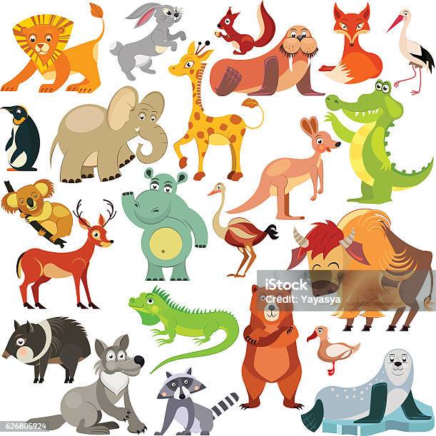 Set Of Funny Animals From All Over The World Stock Illustration - Download Image Now - Alligator, Animal, Zoo