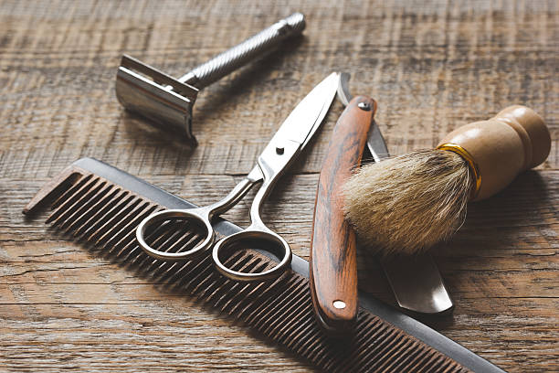 istock Tools for cutting beard barbershop on wooden background 626807322