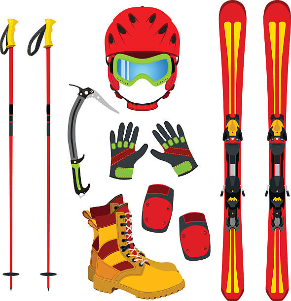 istock Helmet, gloves, ski, boots, pads, ice pick in flat style. 626808836