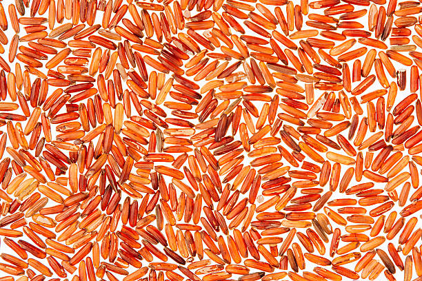 Red rice close-up on white background. Red rice close-up on white background. Pattern wild brown unpolished rice for vegetarians. genmai stock pictures, royalty-free photos & images