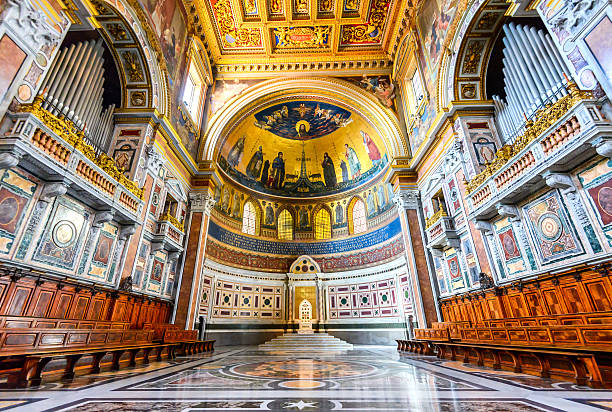 ROME, ITALY - 6 APRIL 2016: Rome, Italy. The Papal cathedral, the presence of which renders the Archbasilica St. John Lateran, San Giovanni in Laterano, the cathedral of Rome, is located in its apse.