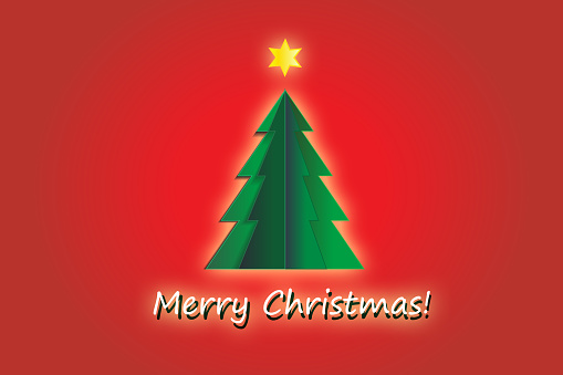 merry christmas 2016 ,christmas tree with yellow star on red background
