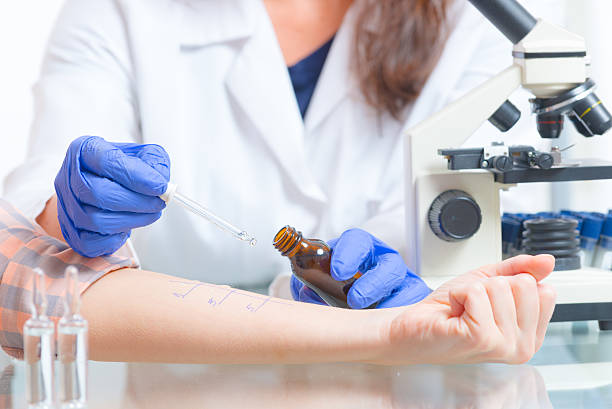 Allergy tests in laboratory Medical doctor doing allergy tests in laboratory cuticle photos stock pictures, royalty-free photos & images
