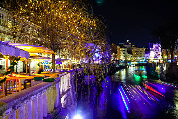 istock Ljubljana river at night on New Year time 626815624
