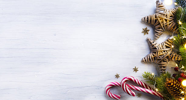 istock Christmas holidays composition on white wooden background 626815718