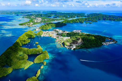 Full view of Palau Malakal Island and Koror - World heritage site -