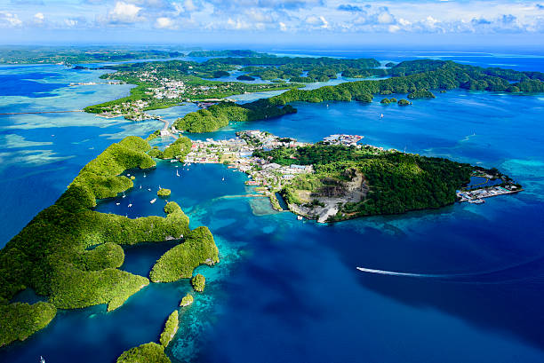 Full view of Palau Malakal Island and Koror Full view of Palau Malakal Island and Koror - World heritage site - pacific islands photos stock pictures, royalty-free photos & images