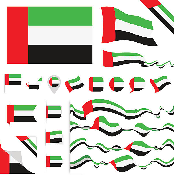zestaw flag zjednoczonych emiratów arabskich - flag of the united arab emirates stock illustrations