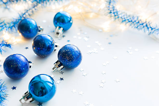 istock Christmas and New Year background with blue decorative balls 626817794