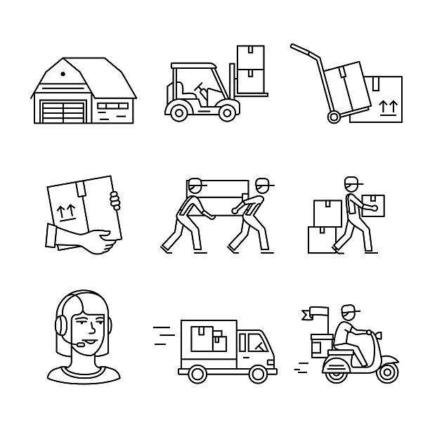 набор знаков обслуживания и доставки - men mail manual worker human hand stock illustrations