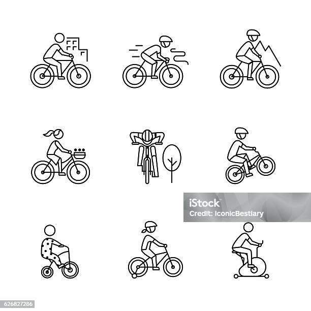 Bike Types And Cycling Sign Set Stock Illustration - Download Image Now - Cycling, Bicycle, Child