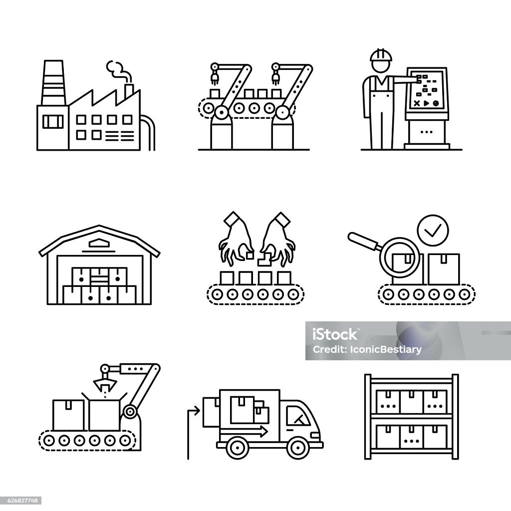 ロボットおよび手動製造用組立ライン - 機械のロイヤリティフリーベクトルアート