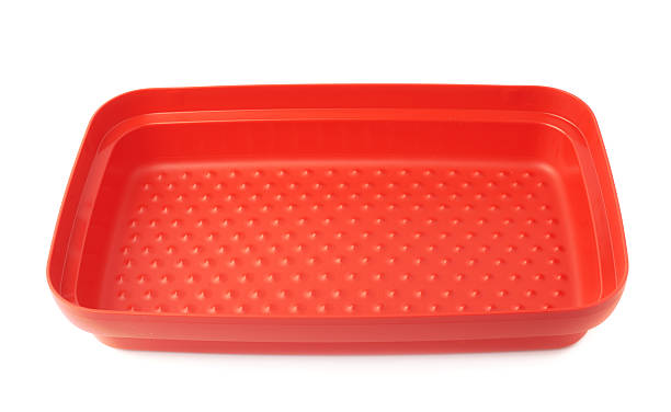 istock Red plastic food container isolated over the white background 626829324