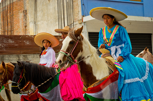 Tamazulapam Del Progreso, Mexico - November 20, 2016: Children on Parade on Mexico Revolution Day.