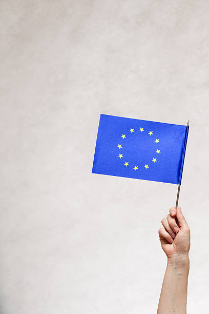 istock Hand with a flag of the  EU. 626831340
