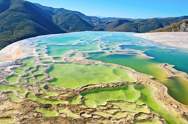 hierve el agua nelle valli centrali di oaxaca. messico - ferrovia sopraelevata foto e immagini stock