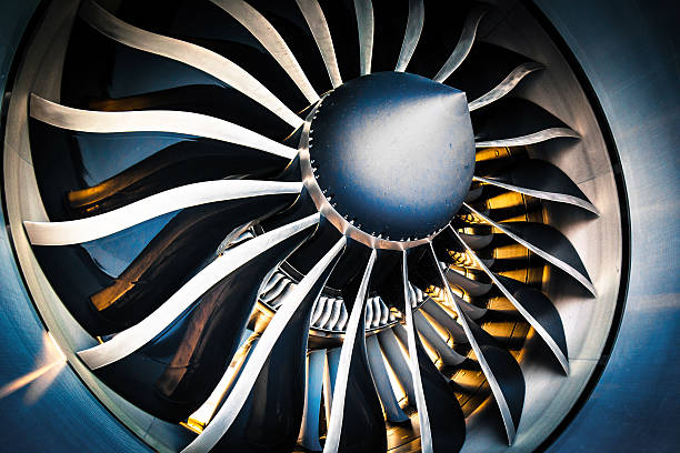 Aircraft Jet Engine Detail of a modern turbofan aircraft engine aerospace industry stock pictures, royalty-free photos & images