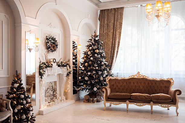 istock Winter New Year and Christmas decoration in classical hall. 626842674