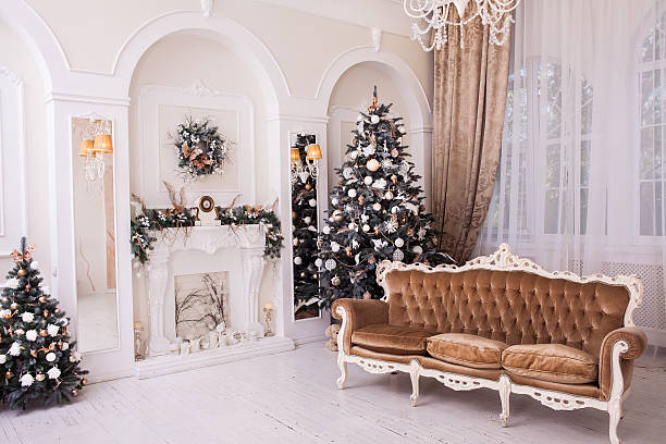 istock Winter Christmas trees with New Year ornament 626843962