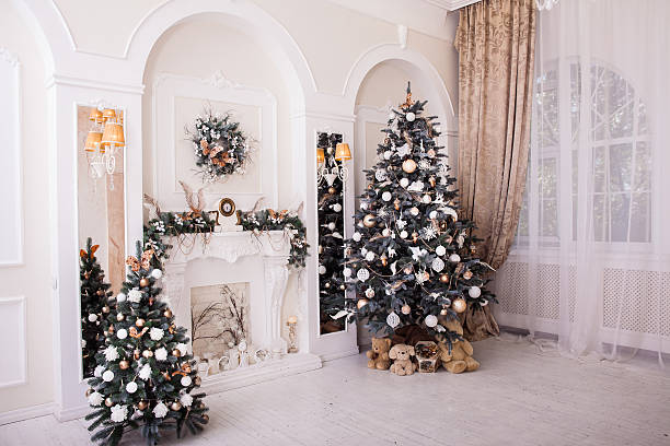 istock Winter New Year and Christmas decoration in classical hall. 626844444