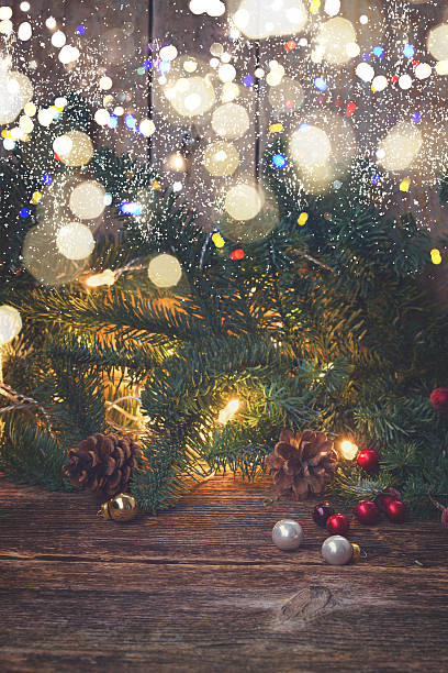 istock Christmas border with fir tree and lights 626851192