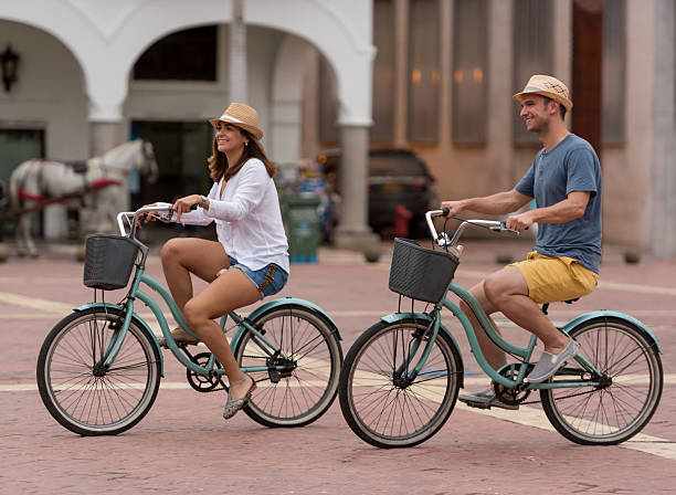 istock Couple riding on bikes in Cartagena 626852004