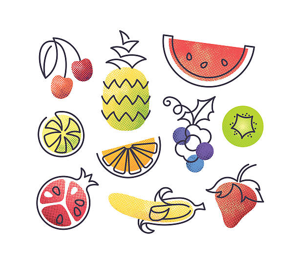 colorful vector icons' set of fruits. - kiraz illüstrasyonlar stock illustrations
