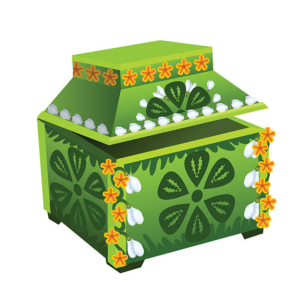 花の装飾品が付いている緑の宝箱。ベクトル - discovery jewelry old fashioned obsolete点のイラスト素材／クリップアート素材／マンガ素材／アイコン素材