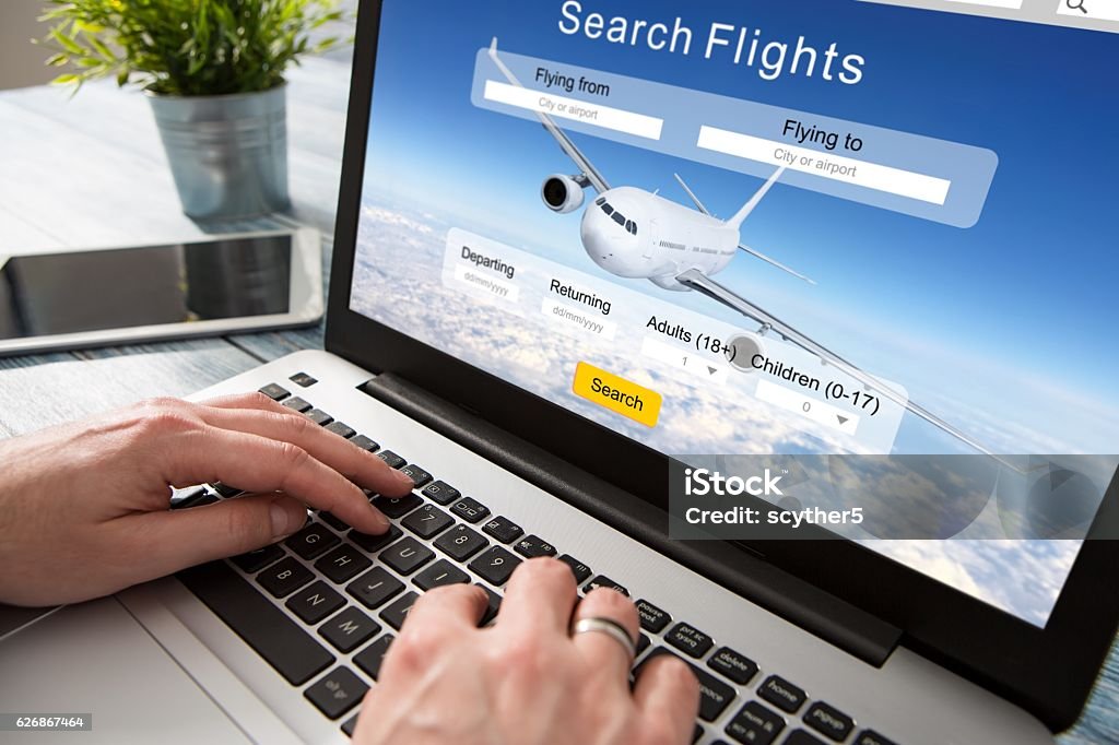 booking flight travel traveler search reservation holiday page booking flight travel traveler search ticket reservation holiday air book research plan job space technology startup service professional now marketing equipment concept - stock image Making a Reservation Stock Photo