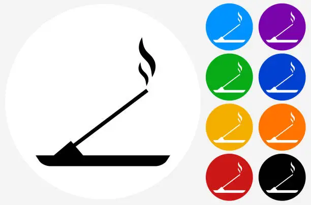 Vector illustration of Incense Icon on Flat Color Circle Buttons