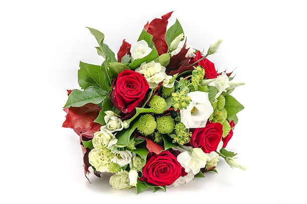 wedding bouquet made of red roses isolated on a white background