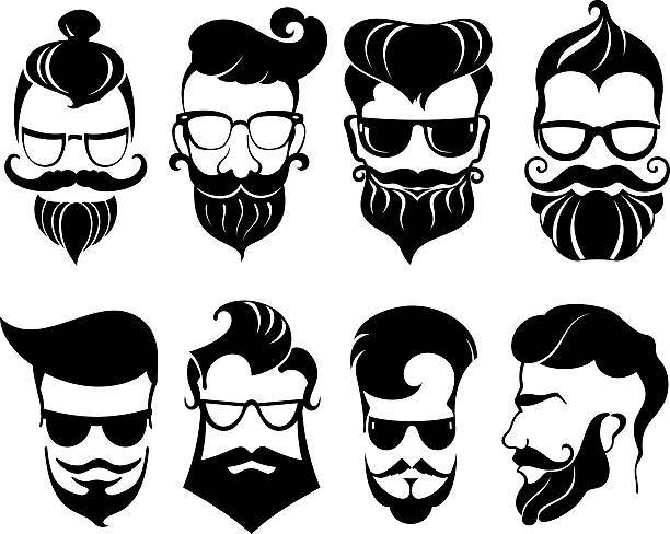 Hipster symbols collection Hipster hair and beards, fashion vector illustration set. rockabilly hair men stock illustrations