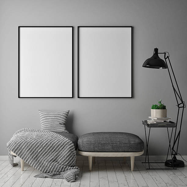 istock mock up blank poster on the wall, hipster living room 626901664
