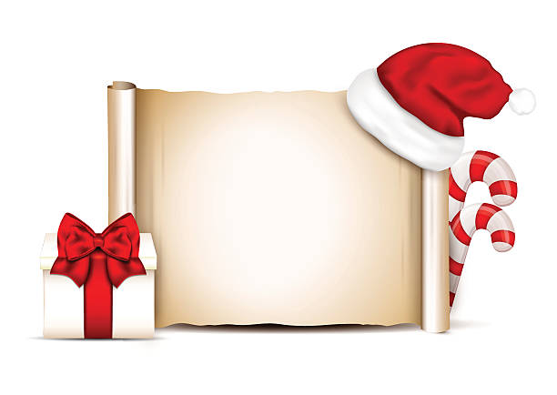 pusty papier z santa kapelusz na tle zima boże narodzenie - christmas card christmas parchment red stock illustrations