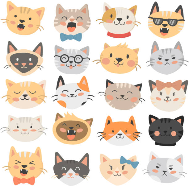 illustrations, cliparts, dessins animés et icônes de les têtes de chats vecteur émoticônes. - comic book animal pets kitten