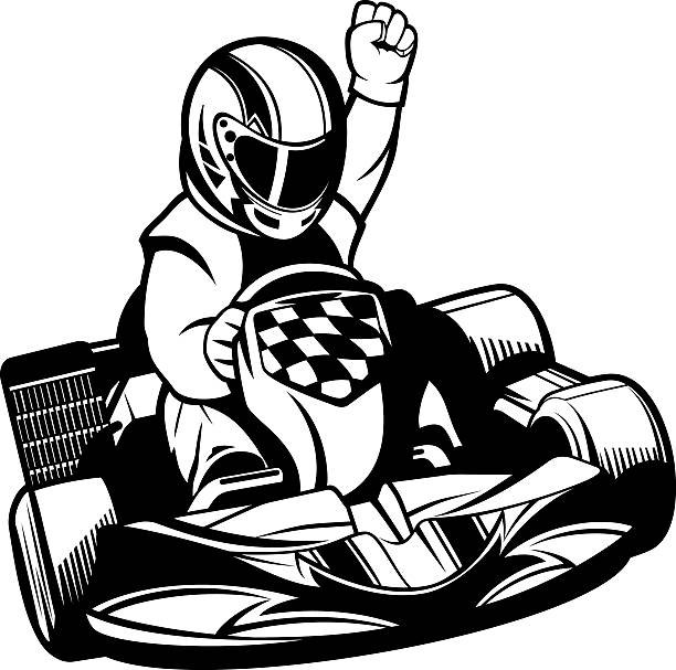 ilustraciones, imágenes clip art, dibujos animados e iconos de stock de carreras de karts en b&w - sport go cart go carting sports race