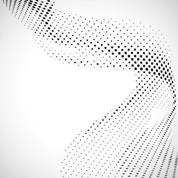 Monochrome halftone dots wavy pattern background vector art illustration