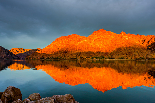 Red rock with morning light on Colorado river  Nevada USA