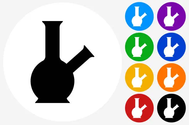 Vector illustration of Bong Icon on Flat Color Circle Buttons