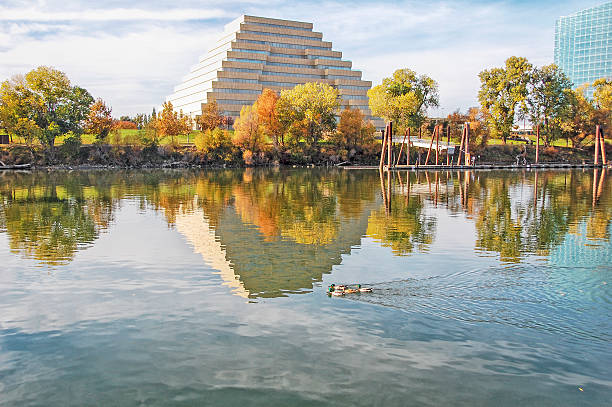 Sacramento River Reflection In West Sacramento, California visitors can view many breathtaking moments.  This reflection was taken in the fall. sacramento stock pictures, royalty-free photos & images