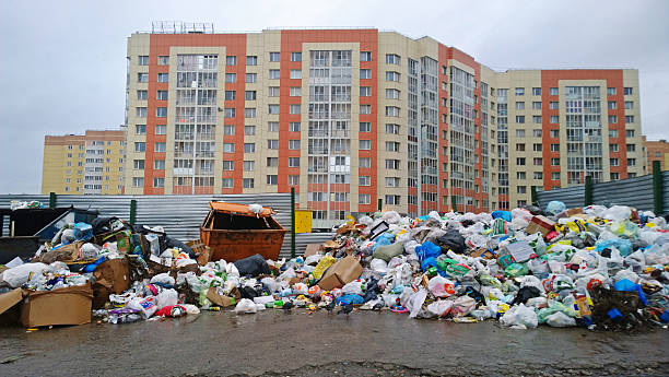 Huge garbage dump on the residential quarter stock photo