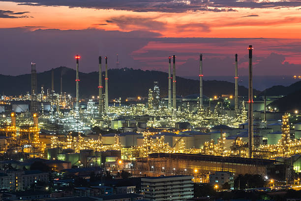 istock Oil refinery industry at night 626953864