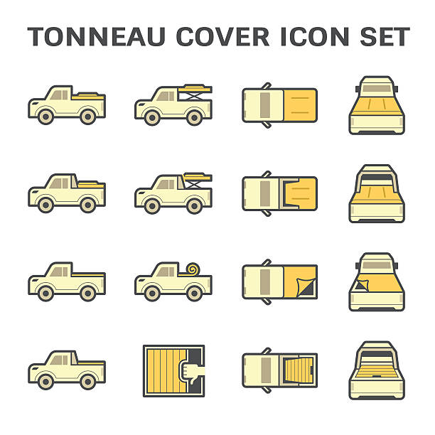 illustrazioni stock, clip art, cartoni animati e icone di tendenza di icona tonneau copertina - covered truck