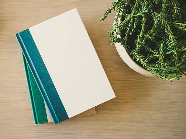 Book cover Mock up on table with plant decoration