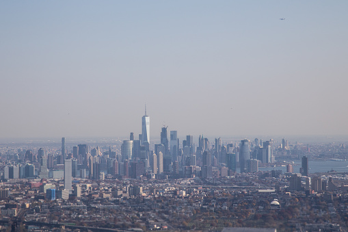 Aerial view of the skyline of Lower Manhattan skyline in New York, USA
