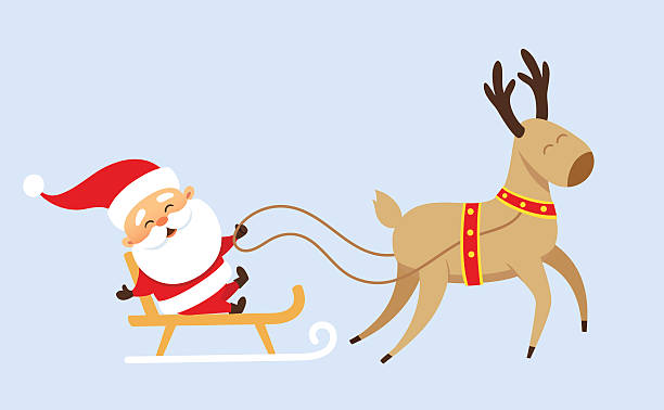 Santa Claus on sleigh Santa Claus Christmas set. Santa Claus rides in a sleigh pulled by reindeer. Christmas character design. Santa Clause travel. Funny Father Frost santa sleigh cutout stock illustrations