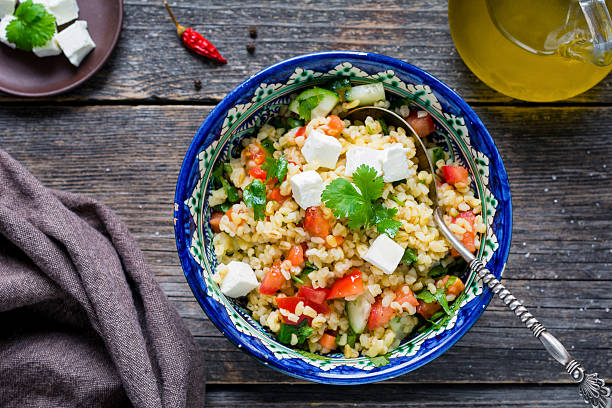 Tabbouleh salad with bulgur and feta cheese