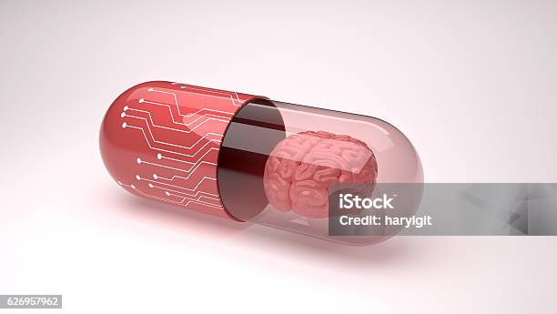 Clever Drugs Of The Age Of Technology With Brain Concept Stock Photo - Download Image Now