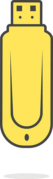 ilustrações de stock, clip art, desenhos animados e ícones de simple yellow flash drive icon with shadow - usb flash drive illustrations